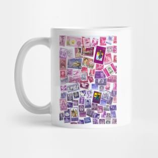 Pink purple postage stamps from all over the world Mug